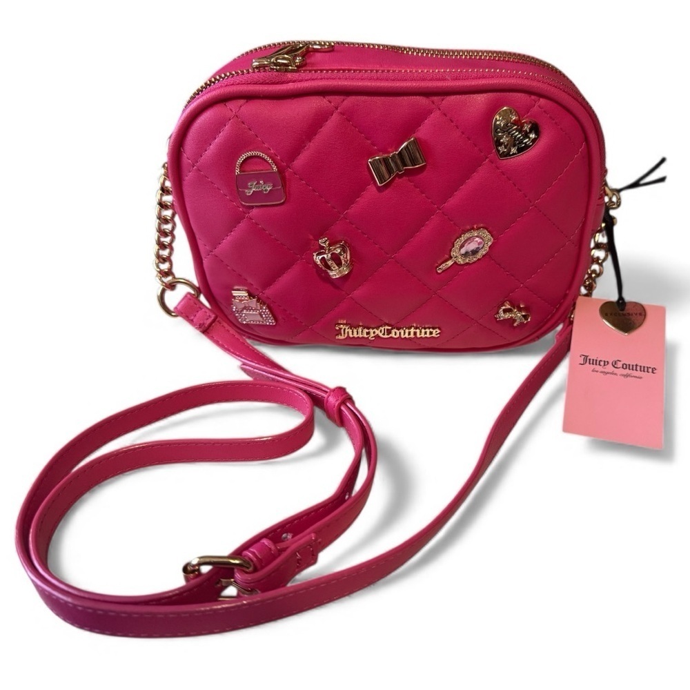Juicy Couture Hot Pink Quilted Camera Crossbody Bag | Free Love Charm Purse NWT